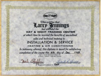 Larrys Heating and Air Conditioning Diploma.